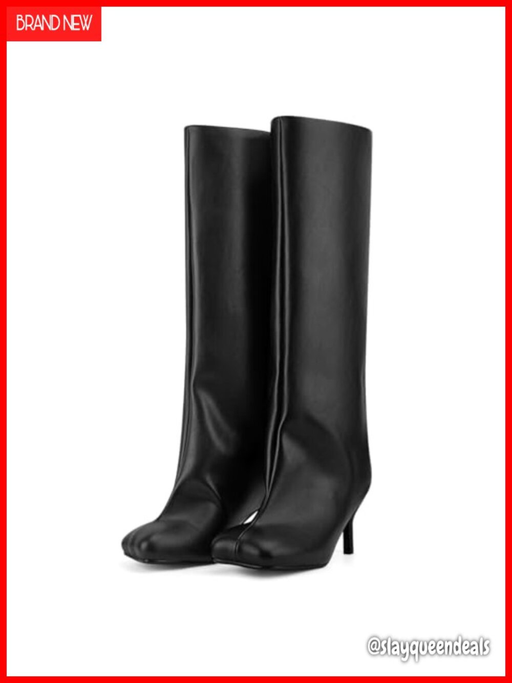 Knee High Boots Square Toe Kitten Heel Pull On Tall Slouchy Boots